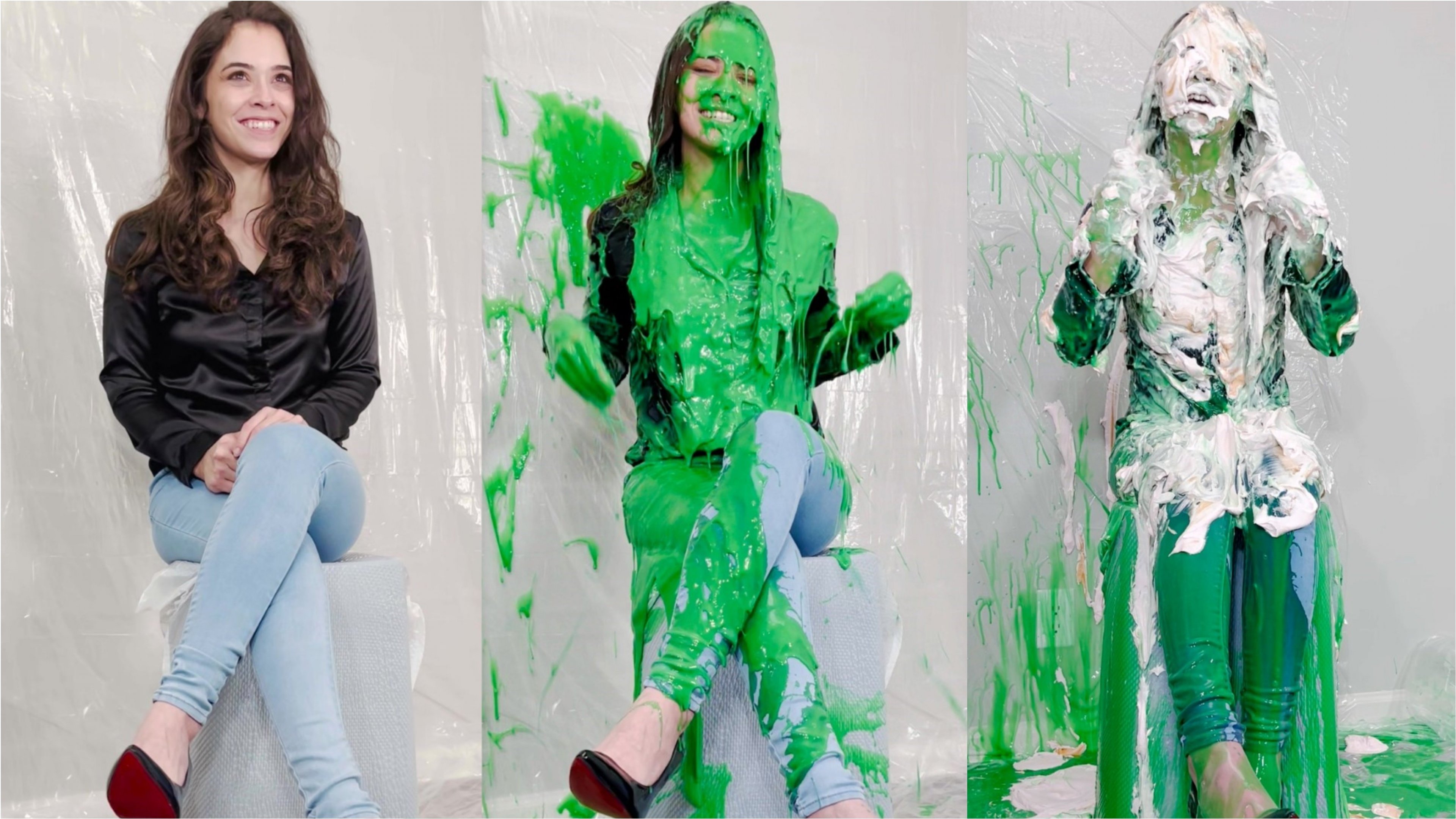 Meredith Blasted With Green Gunge, Fake Cum and Pies: - UMD