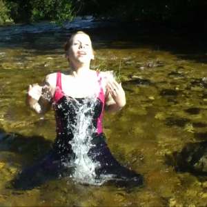 DungeonMasterOne: Alternative girl Kitty in the river in jeans, boots, and swimsuit!