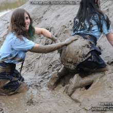 DungeonMasterOne: Langstonedale: Maude and Rosemary in a school uniform mud fest!