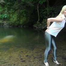WSMProductions: Mrs. Custard Couple in a Waterfall pool in tight shiny jeans--wsm