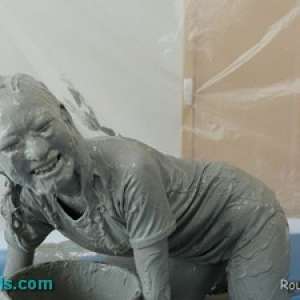 Alumi: Hot Young Japanese Girl Gets Very Messy in Grey Paint That Looks Like Mud