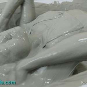 Alumi: Hot Young Japanese Girl Gets Very Messy in Grey Paint That Looks Like Mud