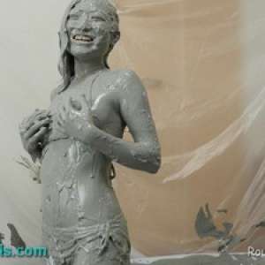 Alumi: Hot Young Japanese Girl Gets Very Messy in Grey Paint That Looks Like Mud